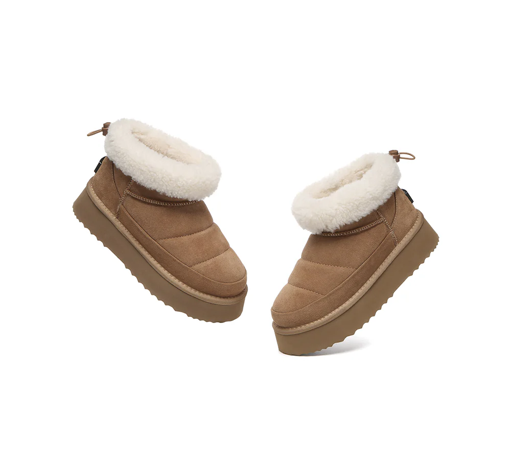 UGG EVERAU? UGG Boots Women Sheepskin Wool Drawstring Platform Payton