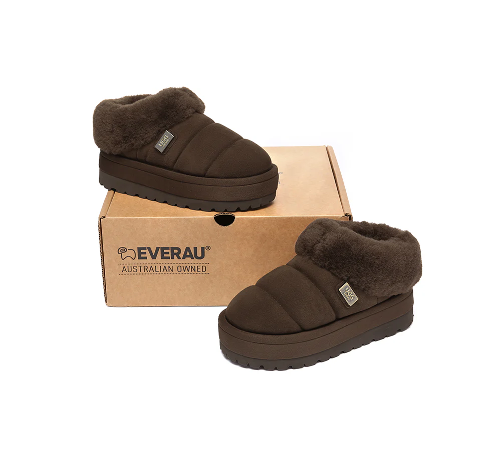 UGG EVERAU? UGG Slippers Women Sheepskin Wool Collar Ankle Platform Ulrika