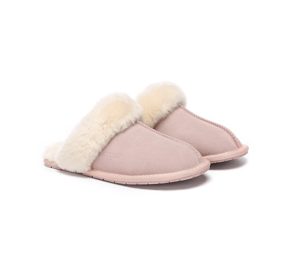 EVERAU? UGG Slippers Sheepskin Wool Suede Scuff Rosa