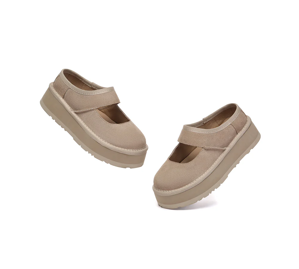 EVERAU? Women Leather Mary Jane Platform Sandals Moana