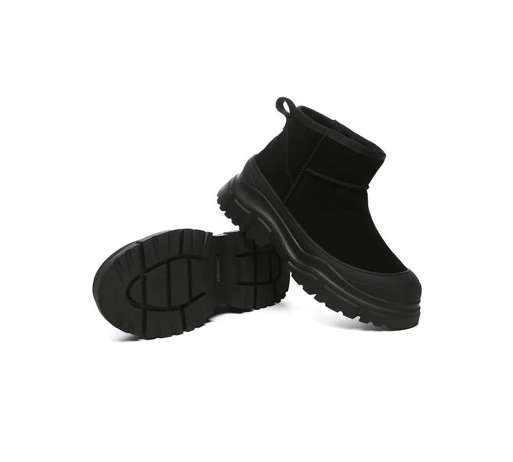 EVERAU? UGG Boots Sheepskin Wool Ankle Chunky Platform Mouni