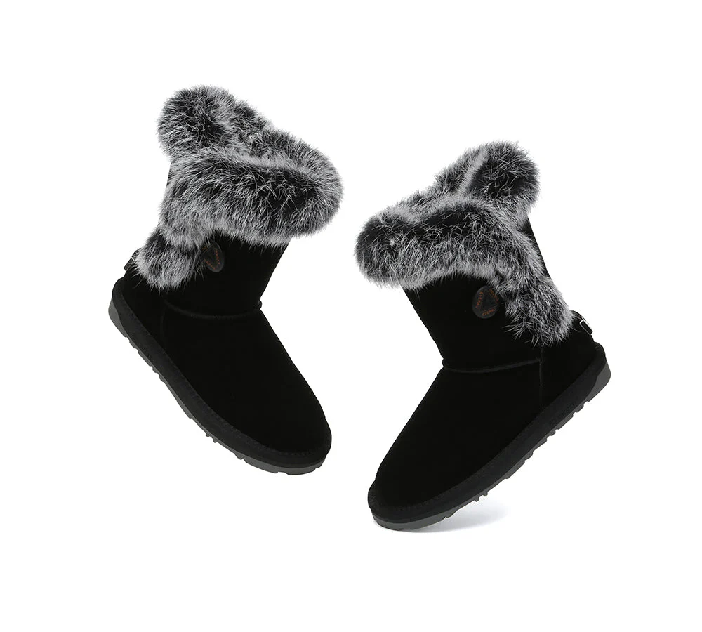 UGG EVERAU? UGG Boots Women Sheepskin Wool Collar Short Button Donna