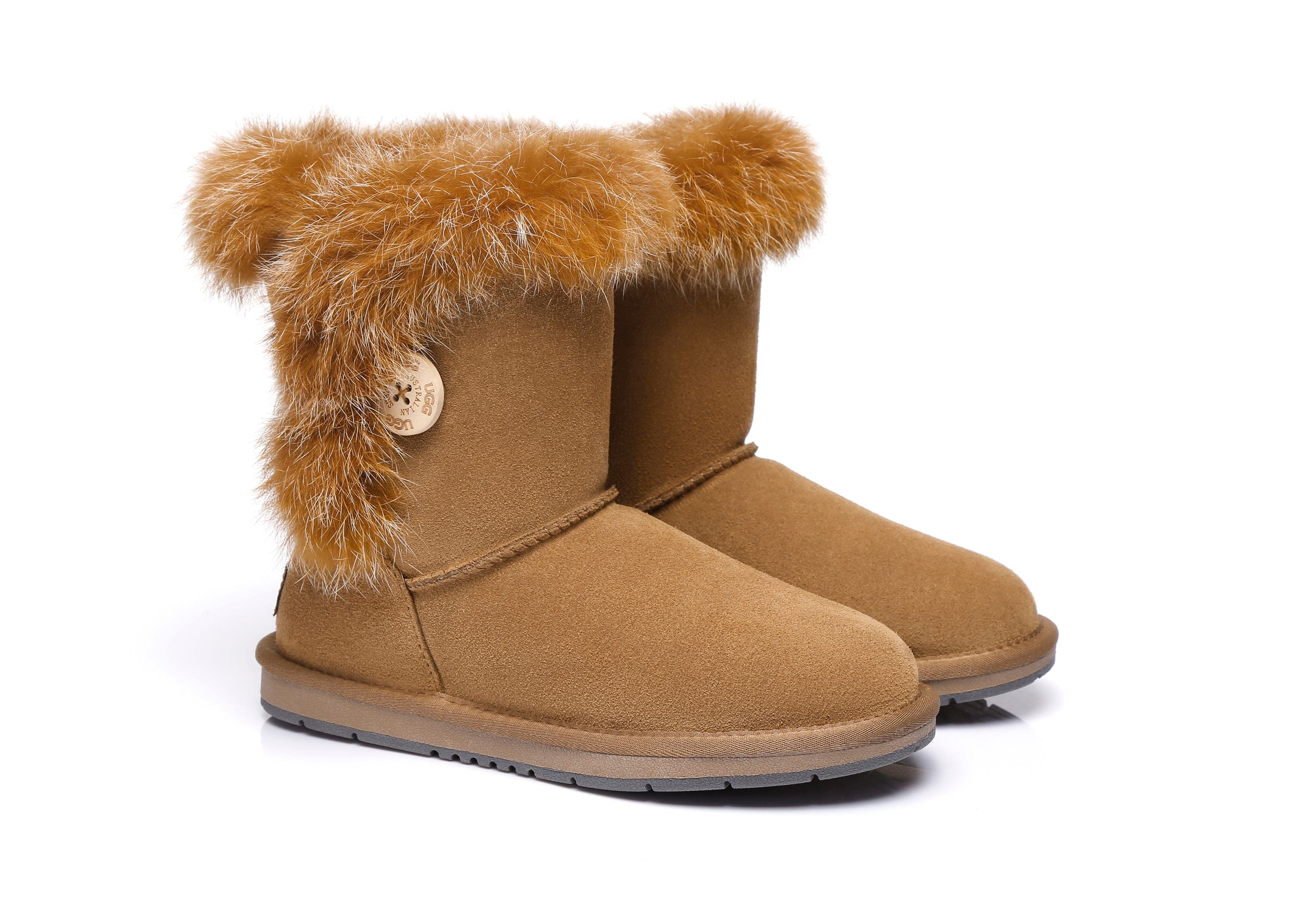 AUSTRALIAN SHEPHERD? UGG Boots Women Sheepskin Wool Collar Short Button Donna