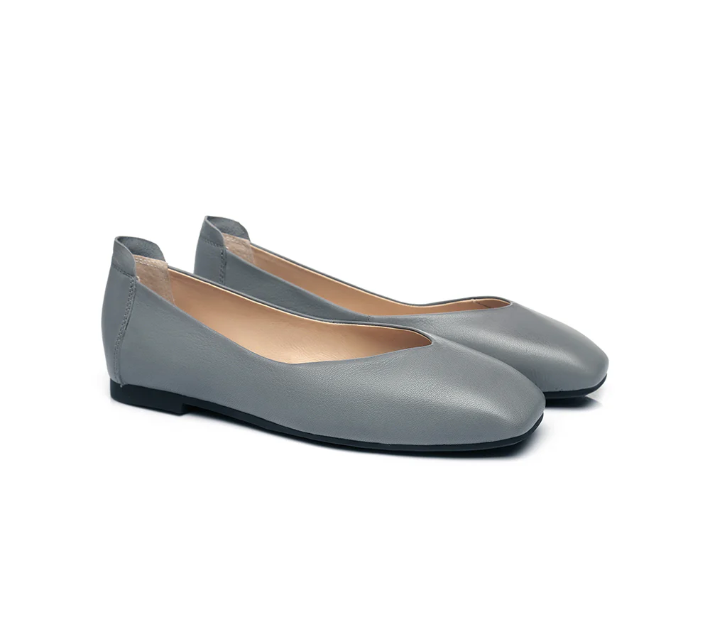 EVERAU? Women Leather Square Toe Ballet Flats Linda