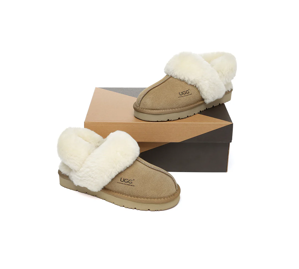 AUSTRALIAN SHEPHERD? UGG Slippers Women Removable Wool Strap Slingback Muffin Fluffy