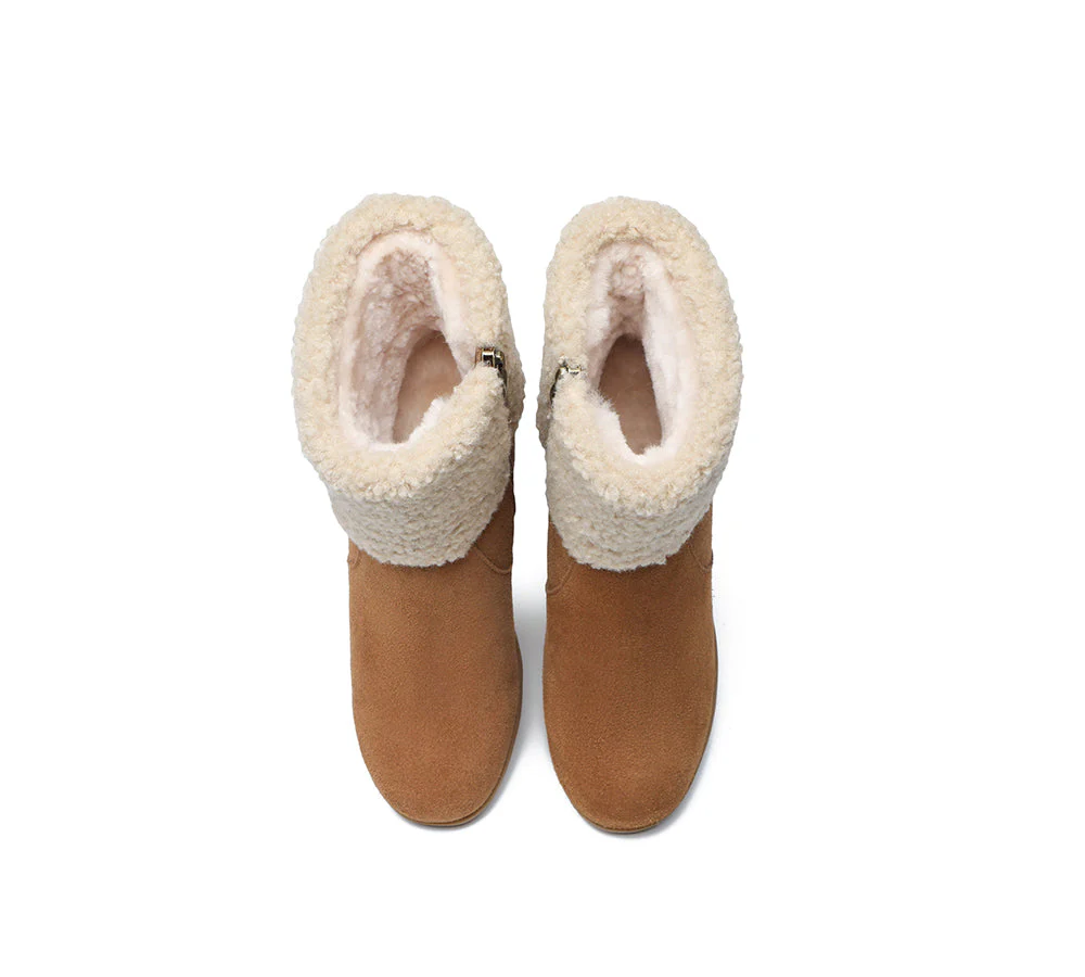 AUSTRALIAN SHEPHERD? UGG Boots Women Sheepskin Shearling Zipper Wedge Joanna