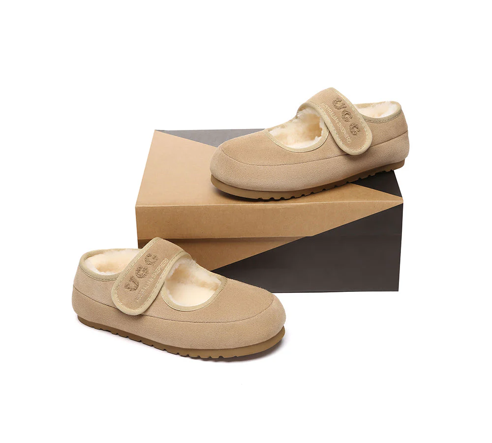 AUSTRALIAN SHEPHERD? UGG Slippers Sheepskin Wool Adjustable Strap Mary Jane Velvi