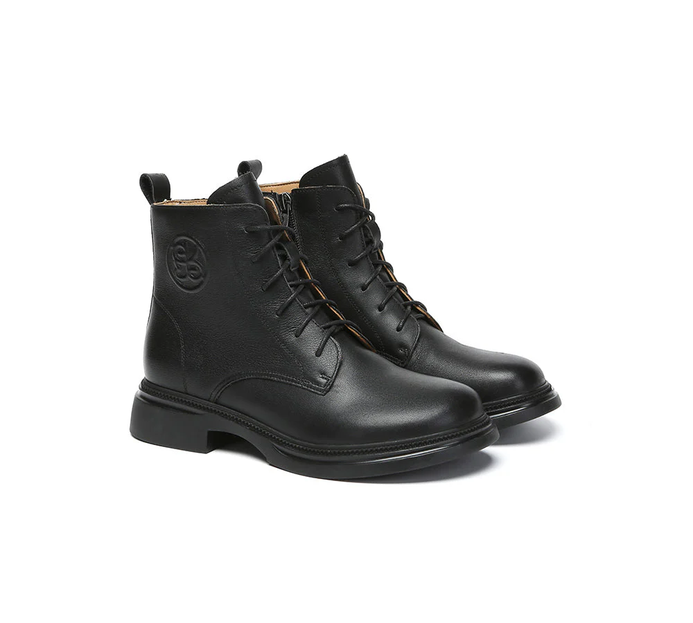 EVERAU? Women Leather Lace Up Zipper Ankle Boots Gabriela