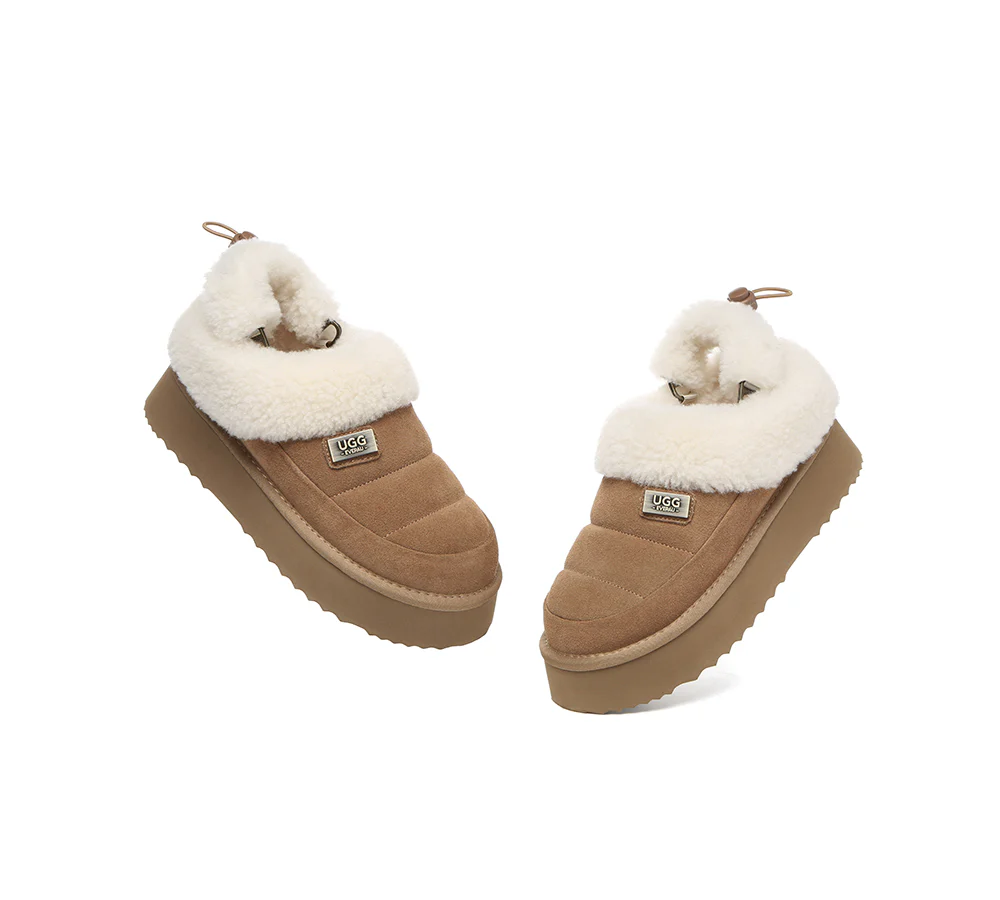 UGG EVERAU? UGG Slippers Women Removable Wool Strap Drawstring Slingback Platform Paige