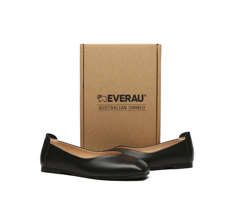 EVERAU? Women Leather Square Toe Ballet Flats Linda