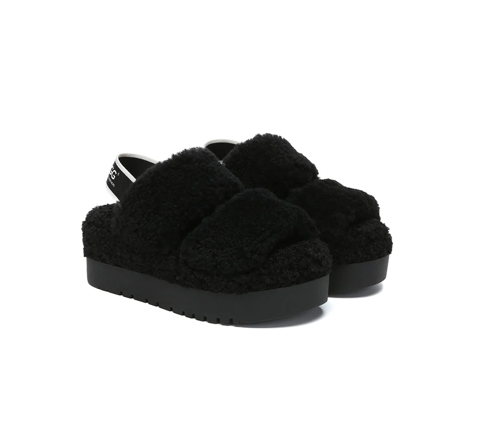 AUSTRALIAN SHEPHERD? UGG Women Double Strap Slingback Platform Fluffy Slides Lyam