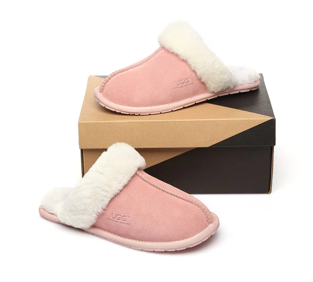 AUSTRALIAN SHEPHERD? UGG Slippers Premium Sheepskin Wool Scuff Rosa