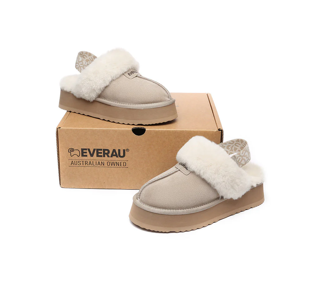EVERAU? UGG Women Removable Strap Slingback Platform Slippers Forever