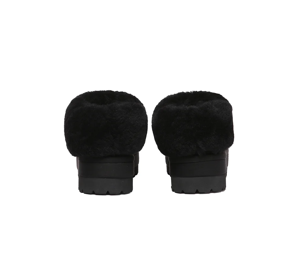 UGG EVERAU? UGG Slippers Women Sheepskin Wool Collar Ankle Platform Ulrika