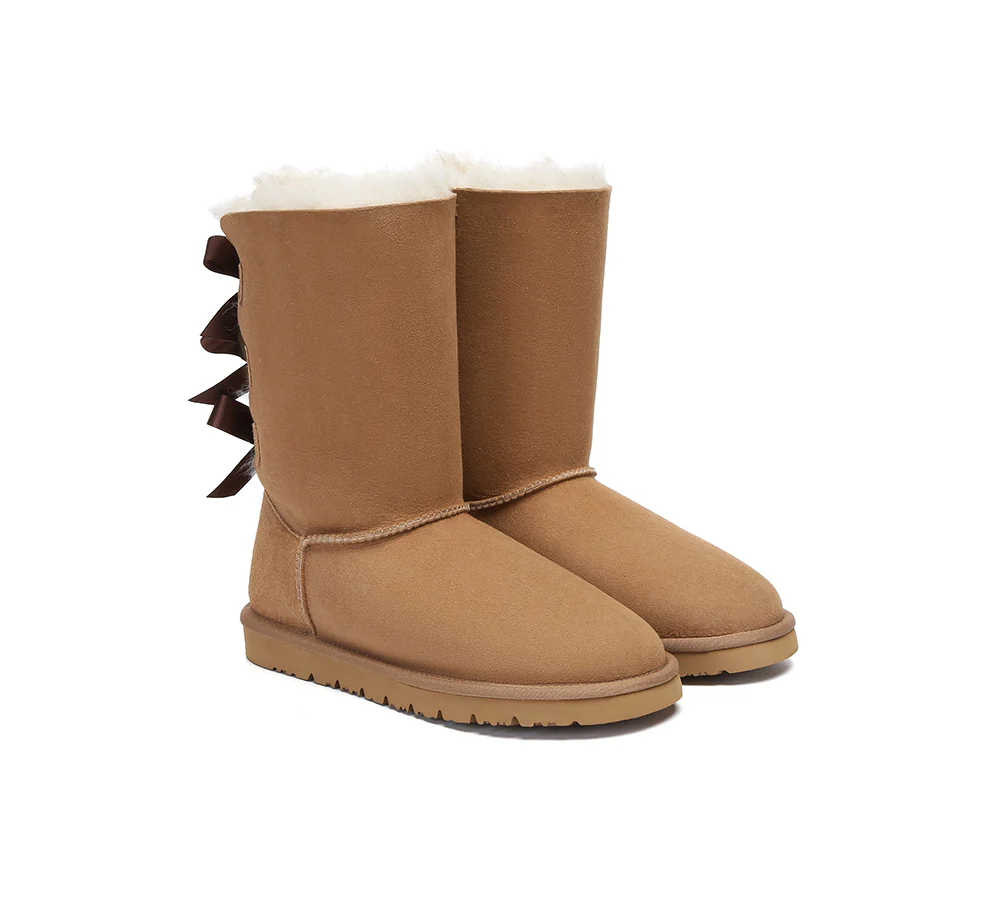 AUSTRALIAN SHEPHERD? UGG Boots Women Double faced Sheepskin Wool Tall Back Bow