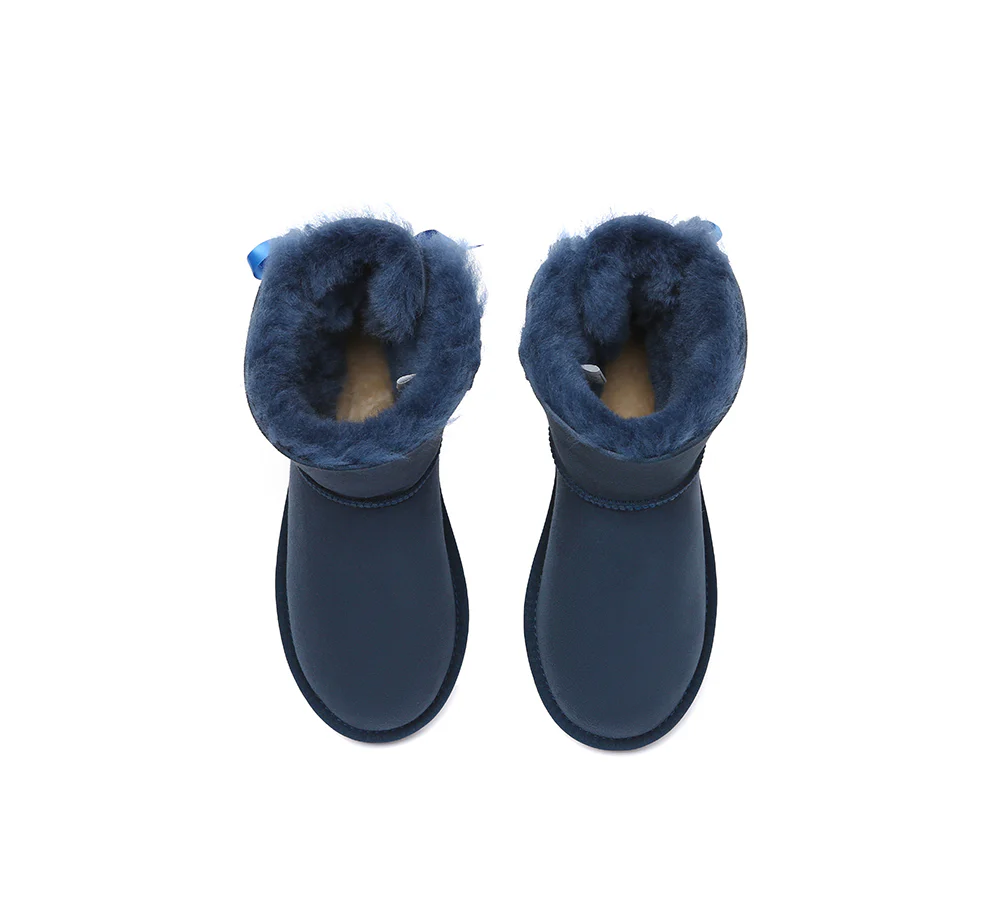 UGG EXPRESS? Beyond Blue UGG Boots Sheepskin Wool Mini Back Bow