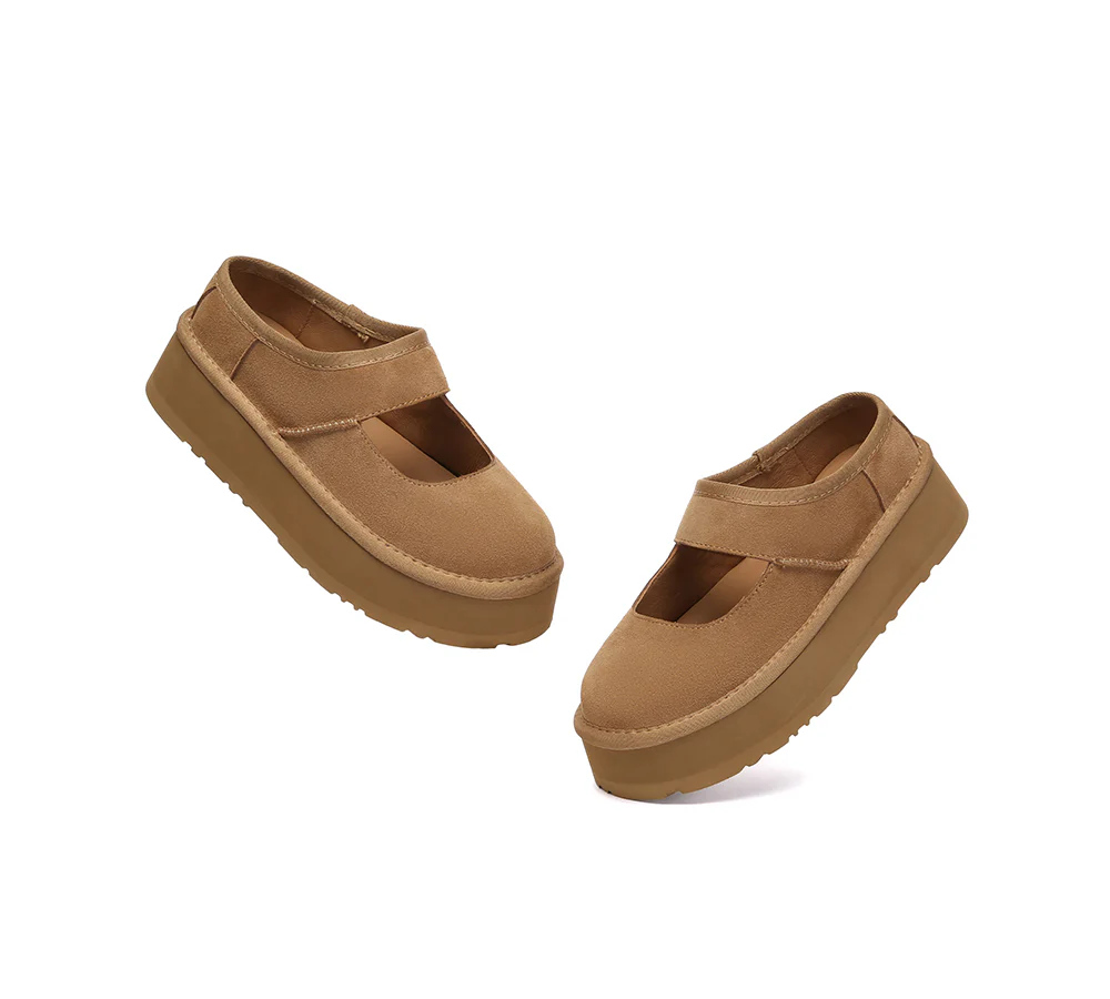 EVERAU? Women Leather Mary Jane Platform Sandals Moana