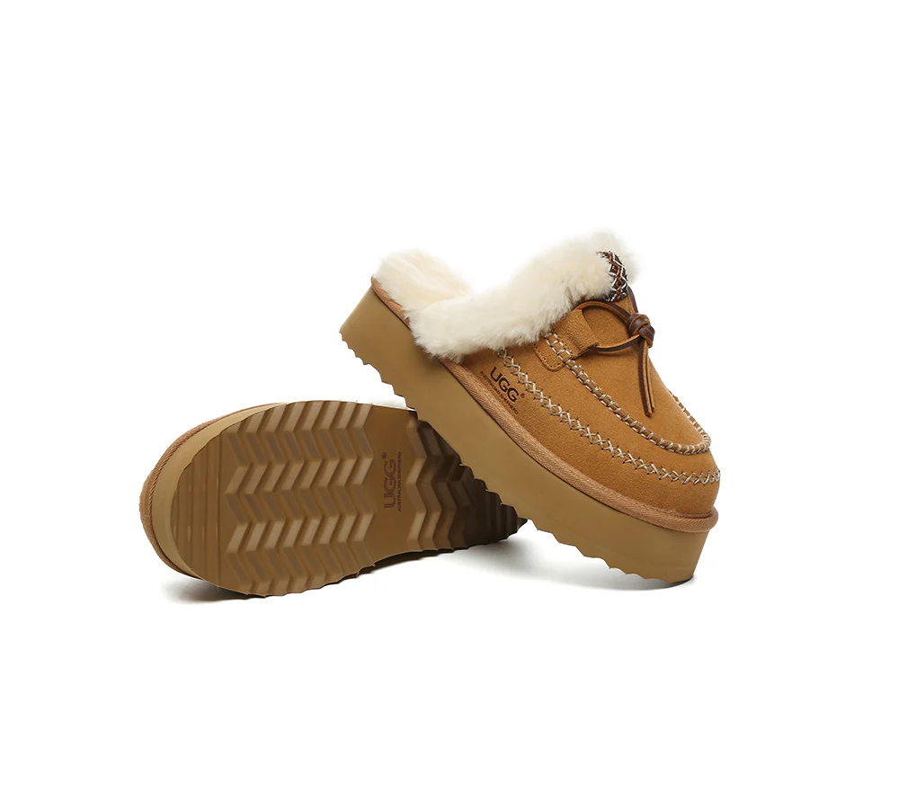 AUSTRALIAN SHEPHERD? UGG Slippers Women Sheepskin Wool Platform Sammy