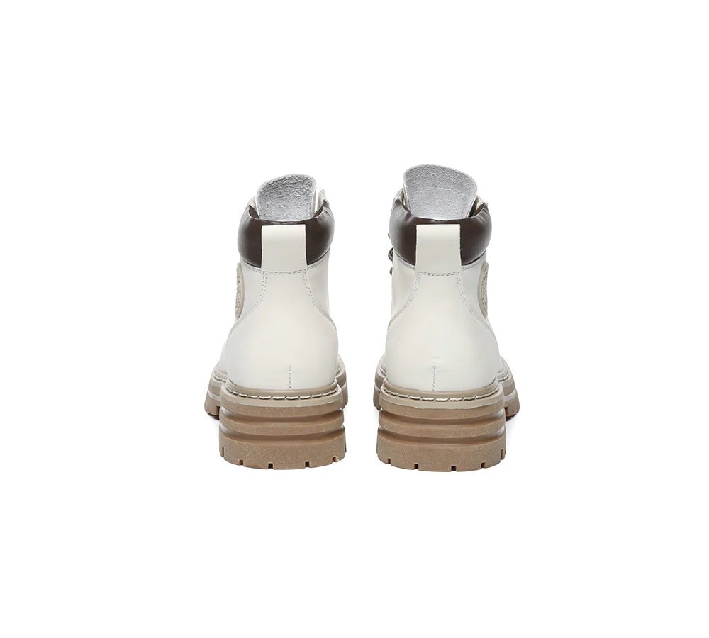 EVERAU? Women Leather Lace Up Chunky Boots Stephanie