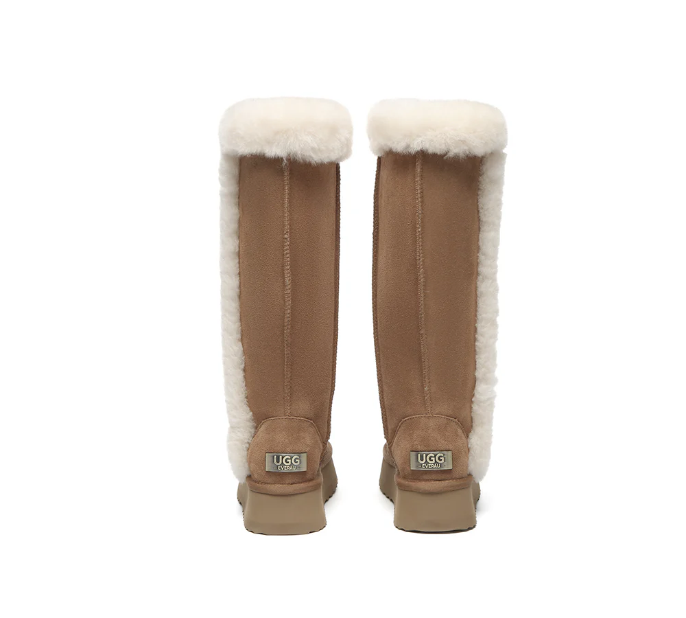 UGG EVERAU? UGG Boots Women Sheepskin Wool Shearling Lined Tall Platform Kazzi
