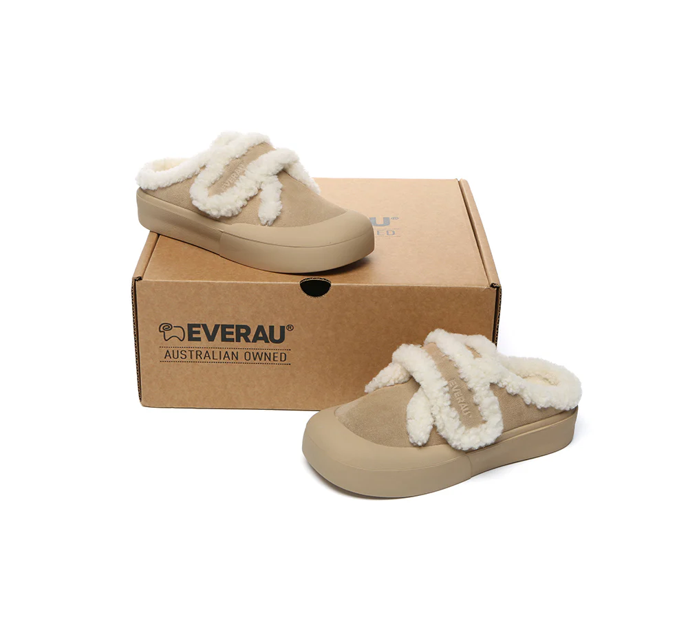EVERAU? UGG Slippers Women Sheepskin Wool Adjustable Strap Shearling Lined Stacia