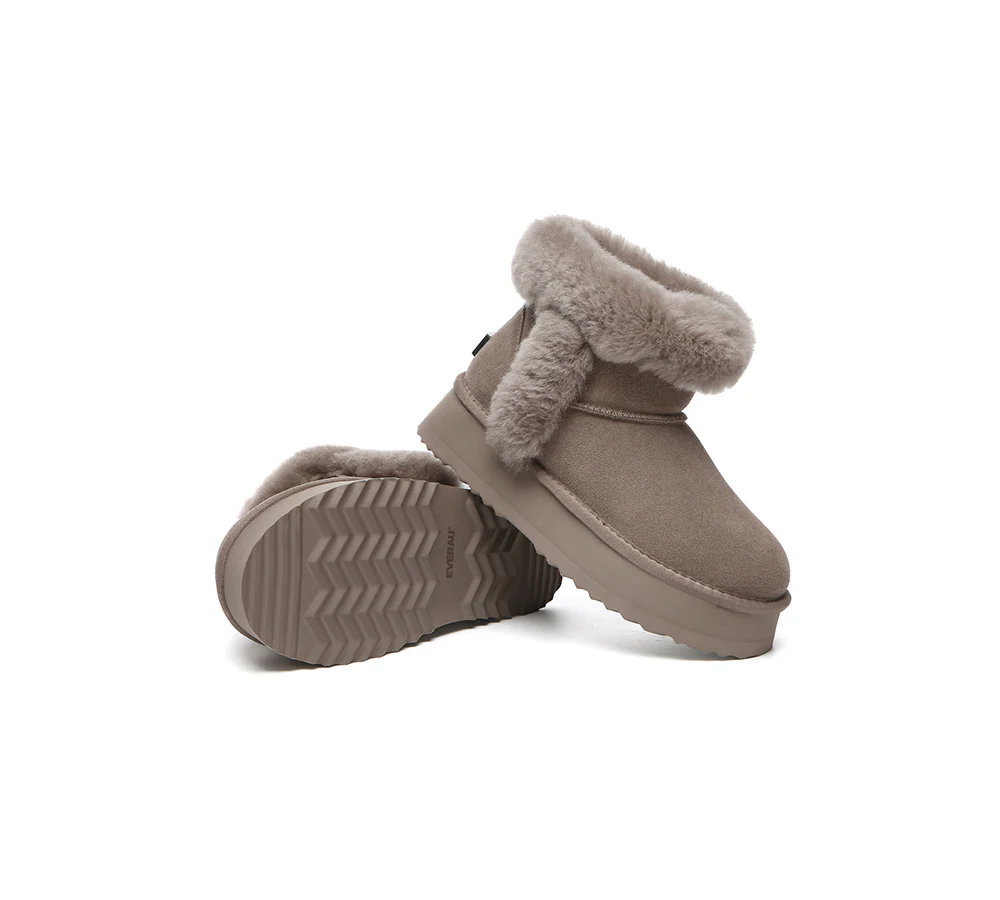 UGG EVERAU? UGG Boots Women Sheepskin Wool Shearling Lined Mini Platform Kazzi