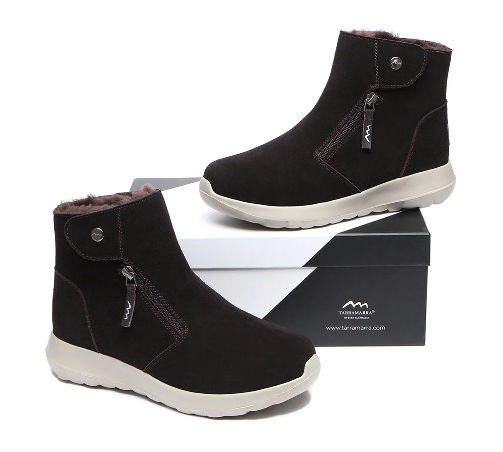 TARRAMARRA? Women Leather Sheepskin Wool Button Zipper Ankle Boots Tyria