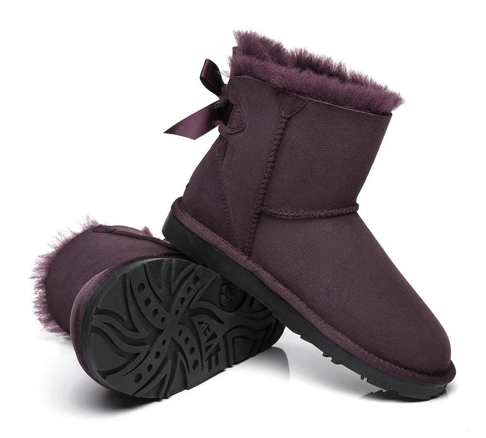 EVERAU? UGG Boots Women Sheepskin Wool Mini Single Back Bow