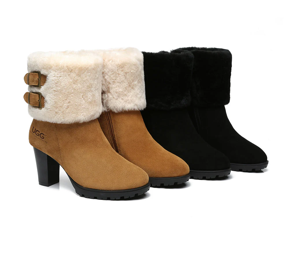 AUSTRALIAN SHEPHERD? UGG Boots Women Shearling Zipper Heel Candice