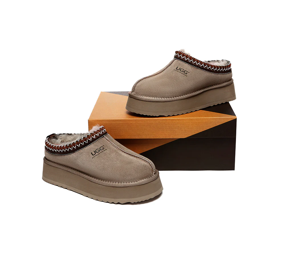 AUSTRALIAN SHEPHERD? UGG Slippers Sheepskin Wool Ankle Platform Tazzy Ventus