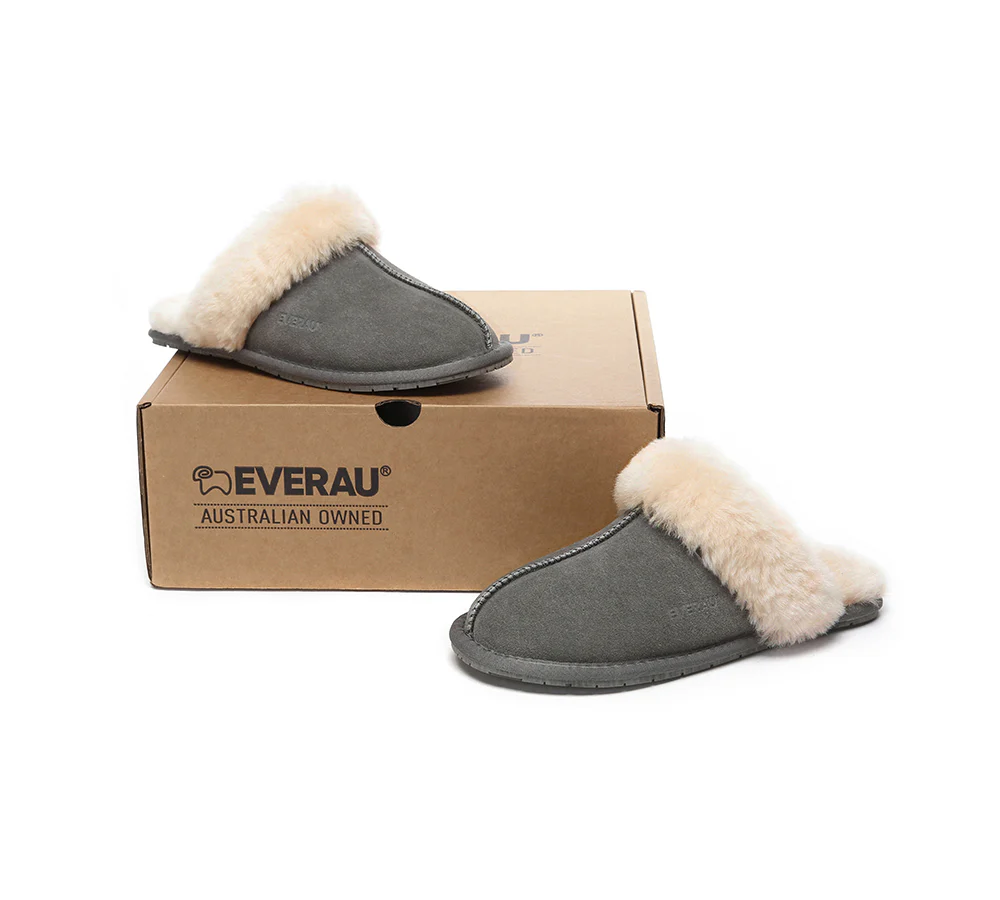 EVERAU? UGG Slippers Sheepskin Wool Suede Scuff Rosa