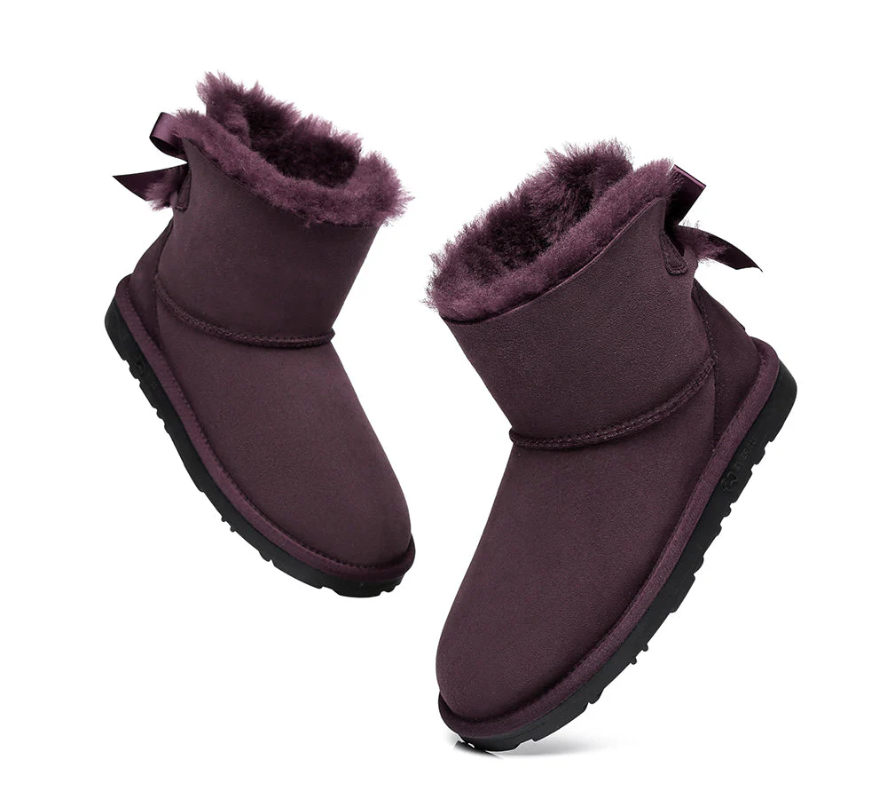 EVERAU? UGG Boots Women Sheepskin Wool Mini Single Back Bow