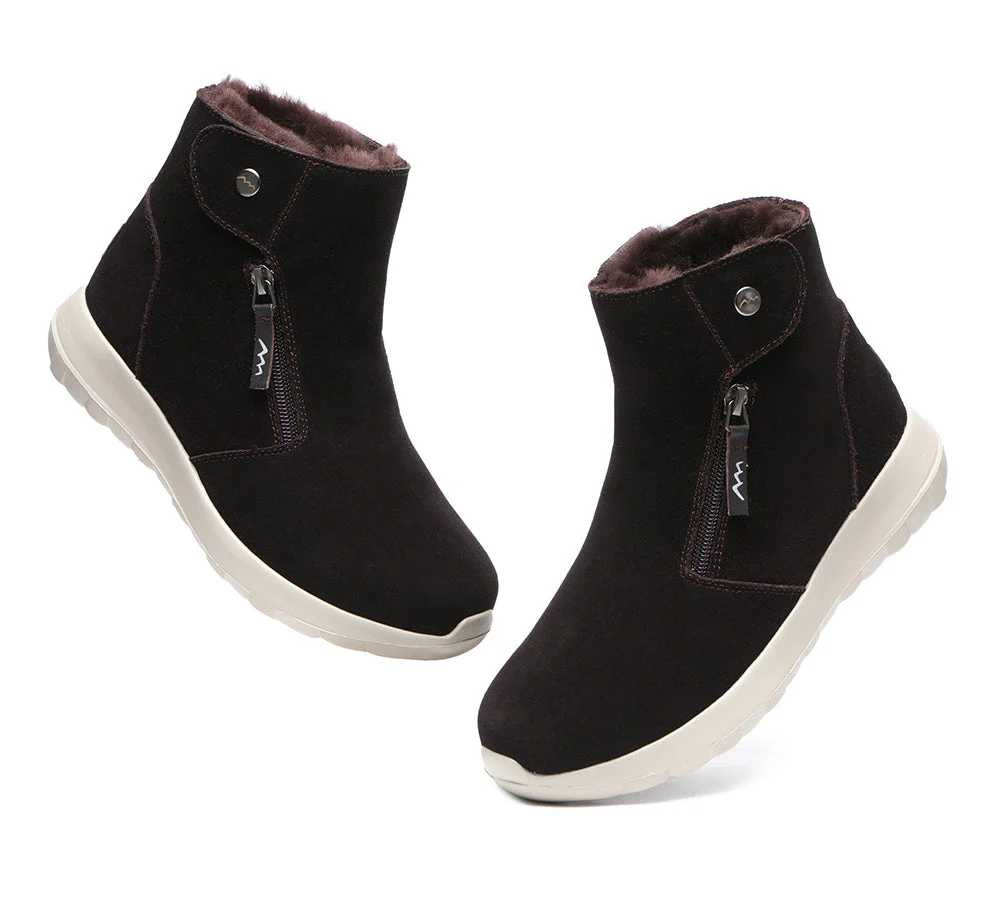 TARRAMARRA? Women Leather Sheepskin Wool Button Zipper Ankle Boots Tyria