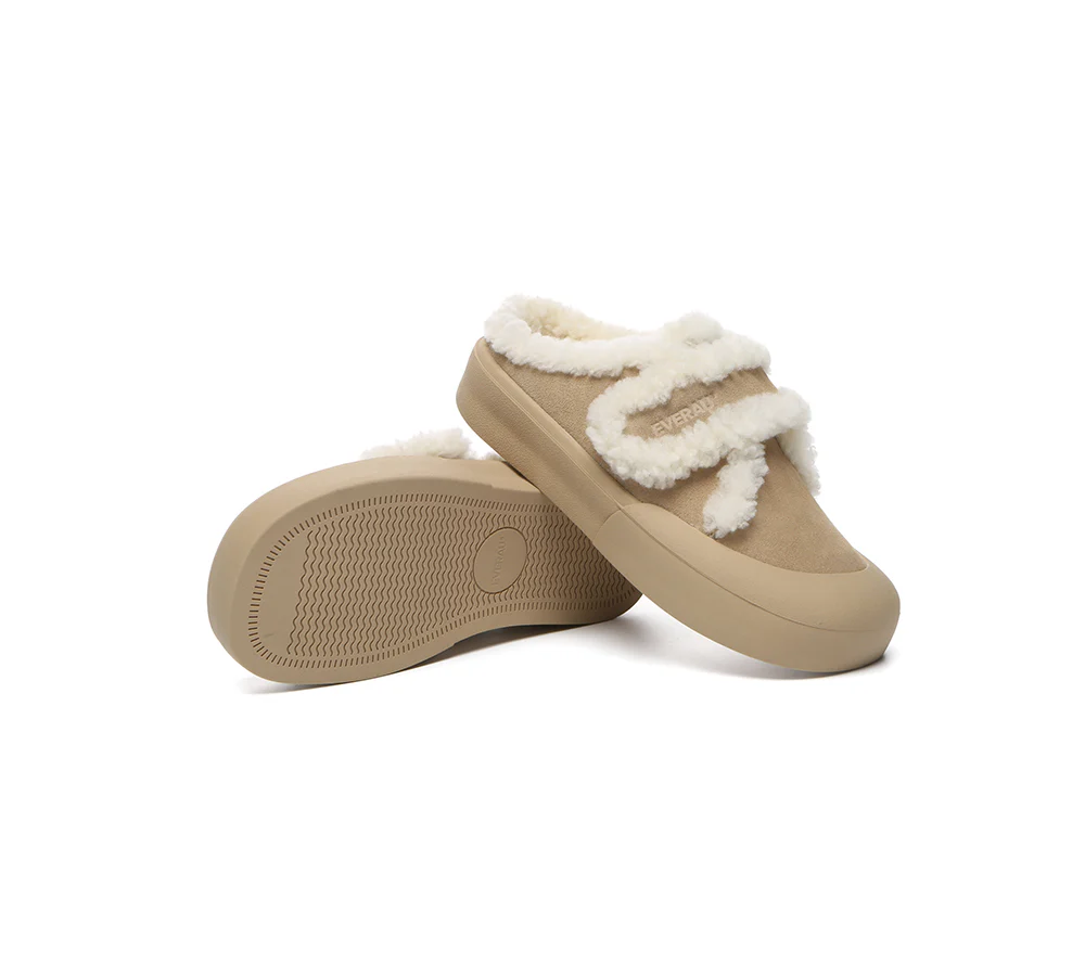 EVERAU? UGG Slippers Women Sheepskin Wool Adjustable Strap Shearling Lined Stacia