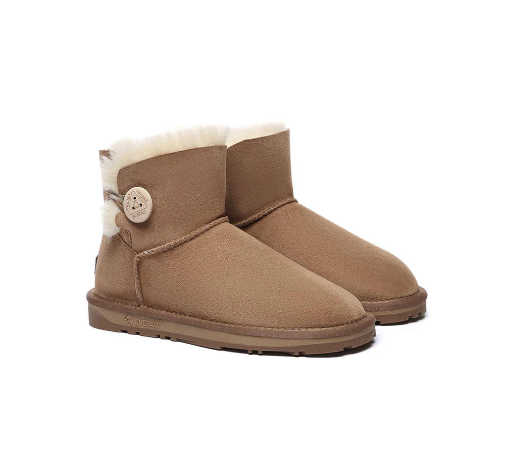 UGG EVERAU? UGG Boots Double Faced Sheepskin Wool Ankle Mini Button