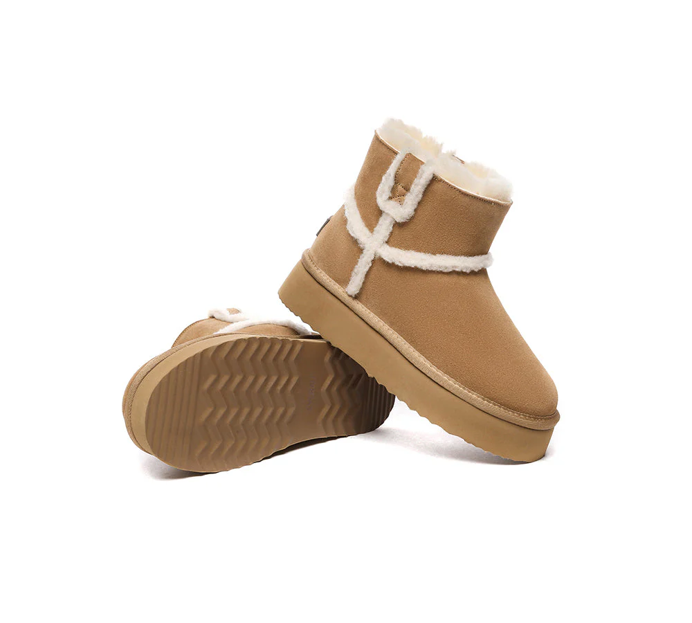 EVERAU? UGG Boots Women Sheepskin Wool Shearling Lined Ankle Platform Schunck