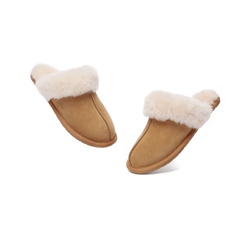 EVERAU? UGG Slippers Sheepskin Wool Suede Scuff Rosa