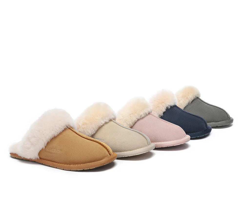 EVERAU? UGG Slippers Sheepskin Wool Suede Scuff Rosa