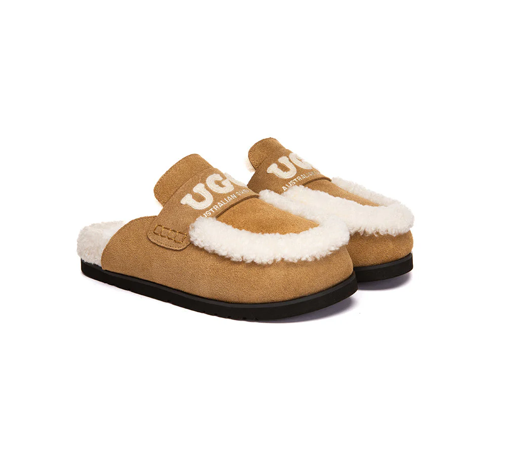 AUSTRALIAN SHEPHERD? UGG Slippers Women Sheepskin Wool Shearling Lora