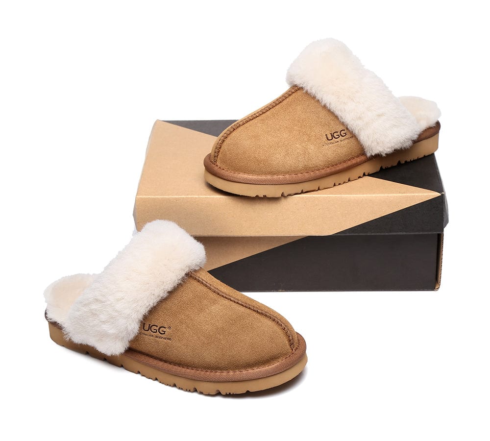 AUSTRALIAN SHEPHERD? UGG Slippers Sheepskin Wool Scuff Muffin