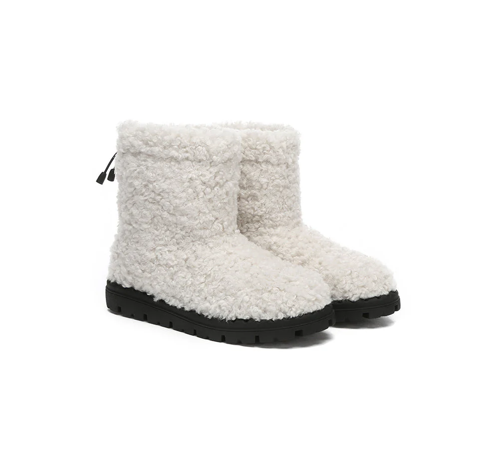 EVERAU? UGG Boots Sheepskin Wool Plush Drawstring Peggy
