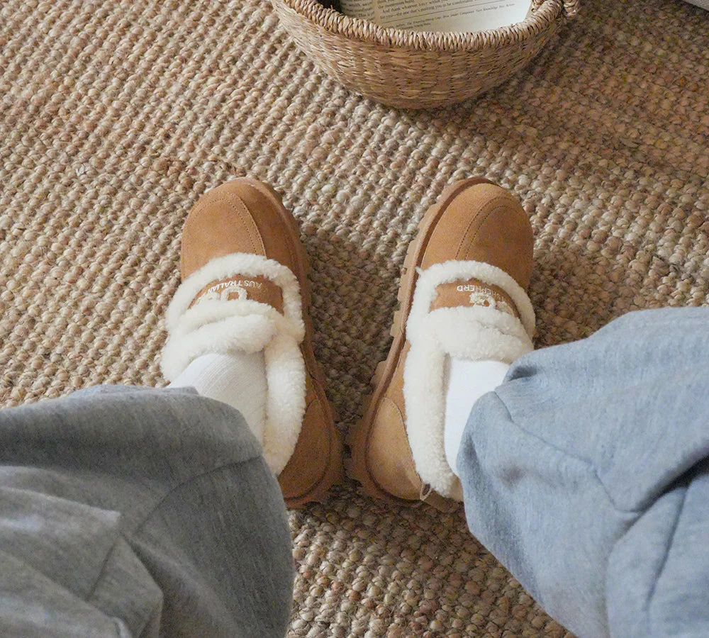 AUSTRALIAN SHEPHERD? UGG Slippers Women Sheepskin Wool Ankle Rilee Loafers