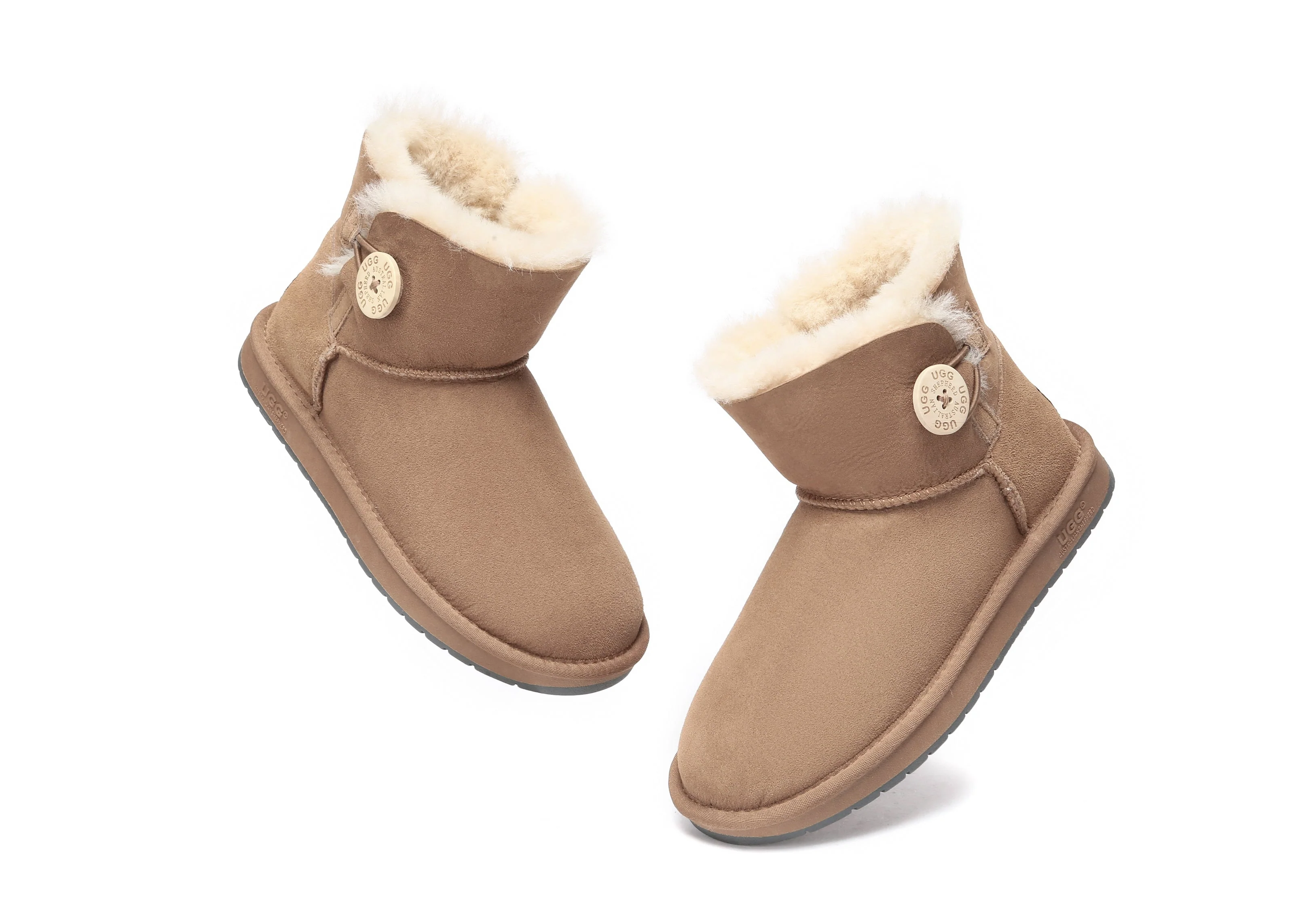 AUSTRALIAN SHEPHERD? UGG Boots Double Face Sheepskin Wool Mini Button