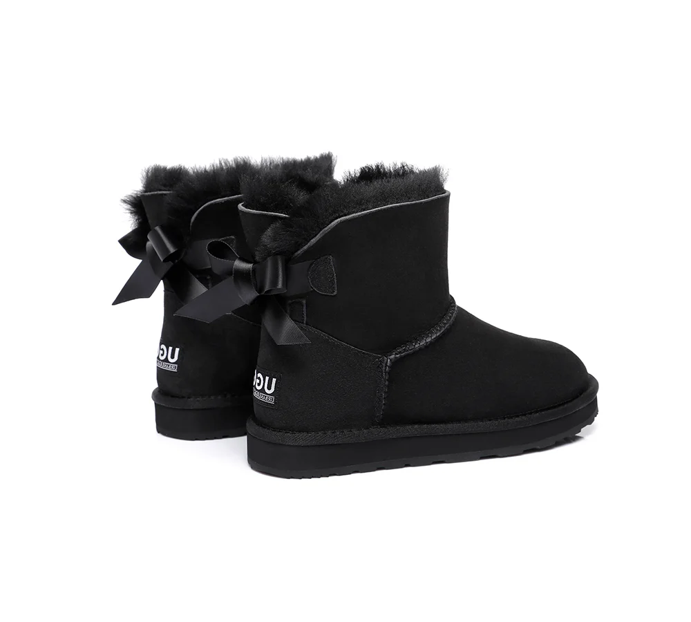 Urban UGG? UGG Boots Women Double faced Sheepskin Wool Mini Back Bow