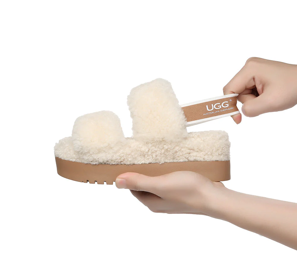 AUSTRALIAN SHEPHERD? UGG Women Double Strap Slingback Platform Fluffy Slides Lyam