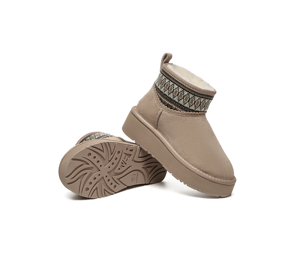 EVERAU? UGG Boots Sheepskin Wool Woven Ankle Platform Grantlee