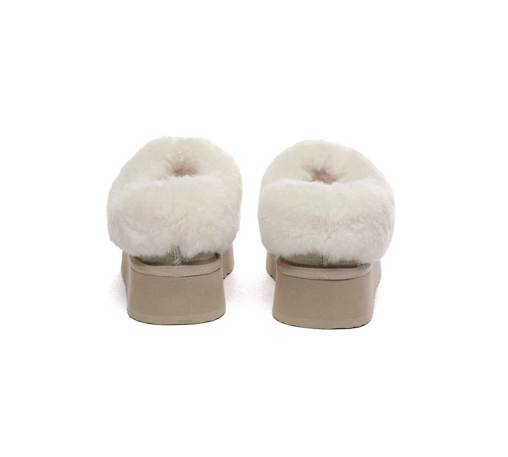 UGG EVERAU? UGG Slippers Women Sheepskin Wool Collar Ankle Platform Gabri
