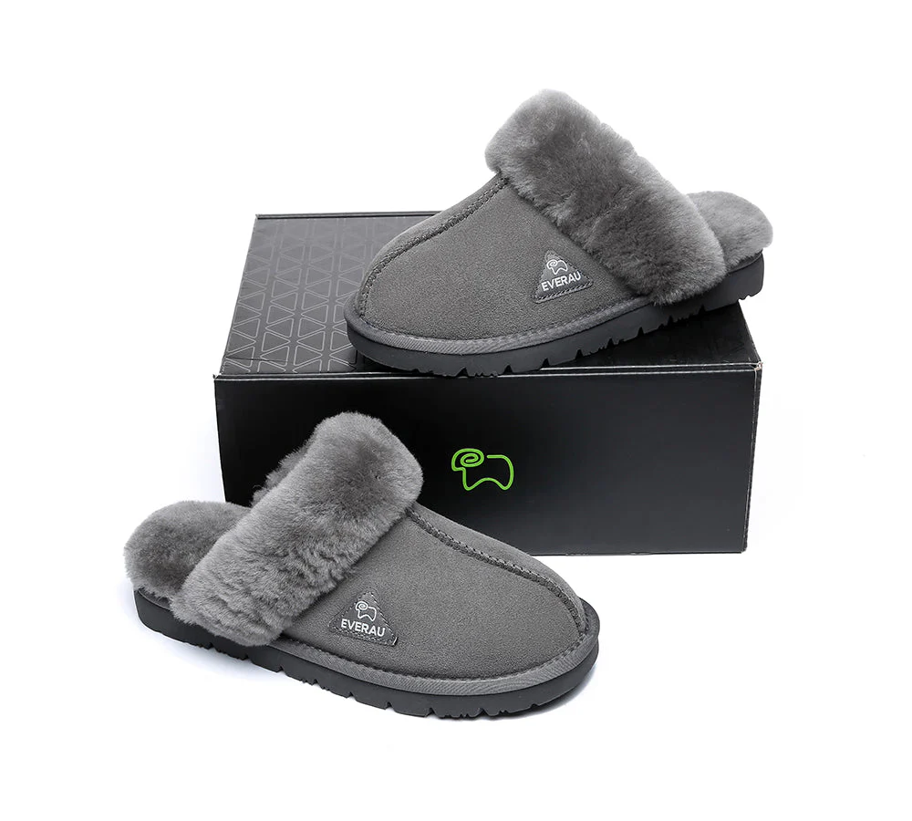 EVERAU? UGG Slippers Premium Sheepskin Wool Scuff Muffin