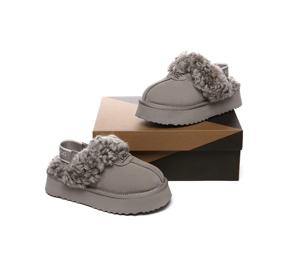 AUSTRALIAN SHEPHERD? 2-Way Style UGG Slippers Women Removable Strap Slingback Platform Waffle Curly