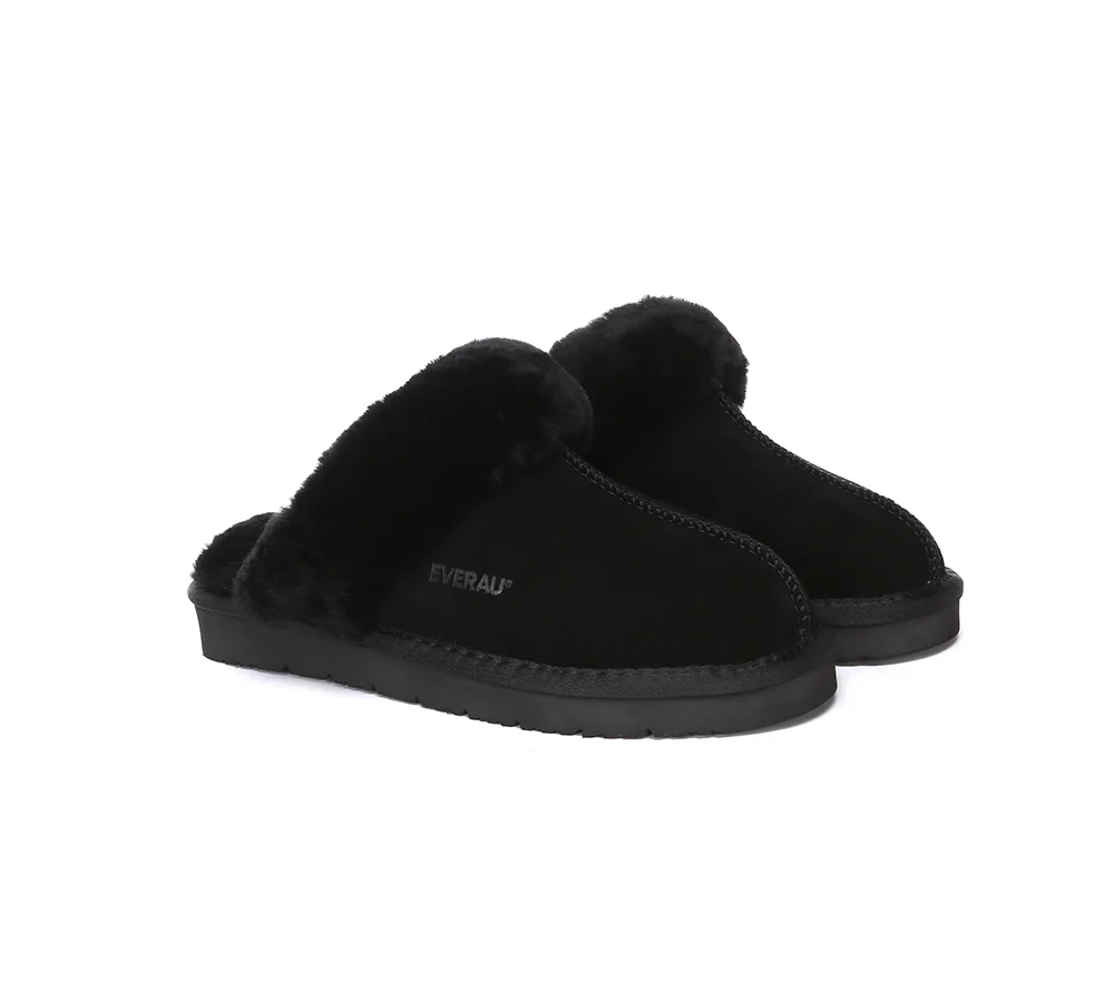 EVERAU? UGG Slippers Sheepskin Wool Suede Scuff Muffin